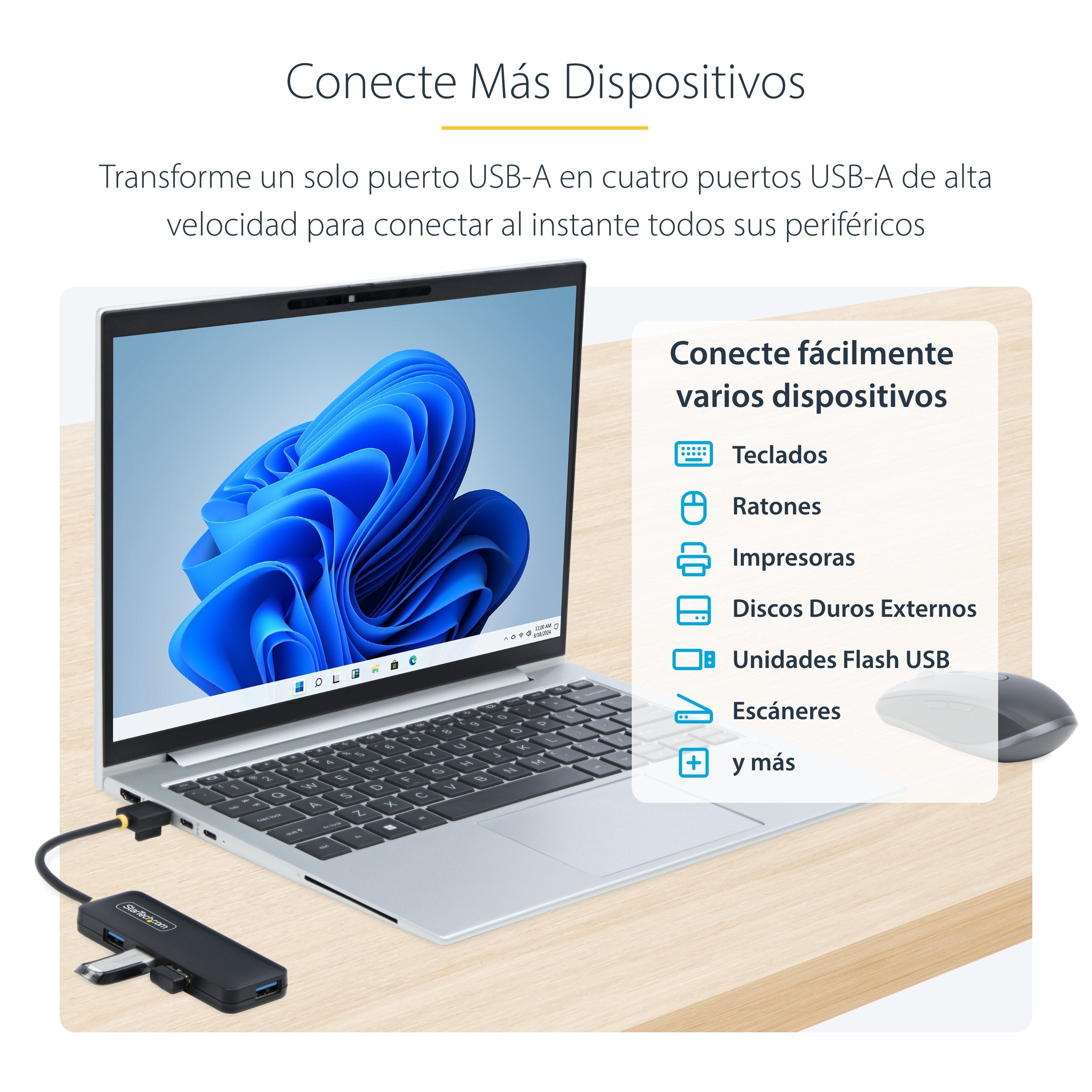 EAN 0065030912143 - StarTech.com H5A4A-USB-HUB hub de interfaz USB 3.2 Gen 1 (3.1 Gen 1) Type-A 5000 Mbit/s Negro imagen 12