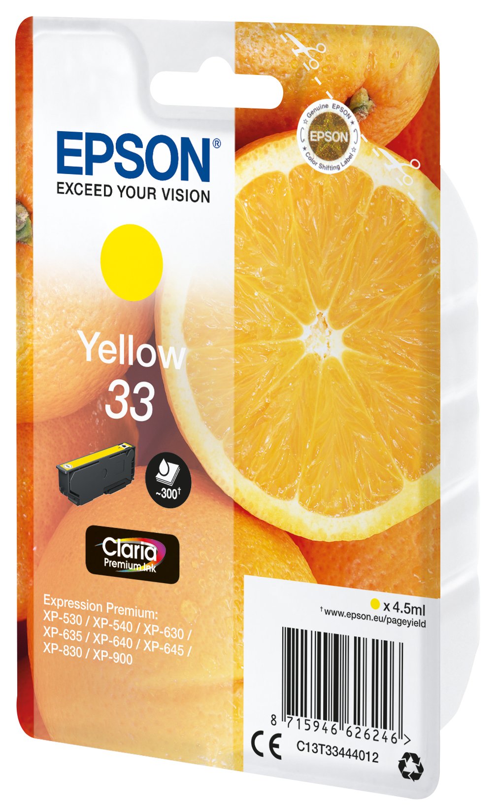 EAN 8715946626253 - Epson Oranges C13T33444022 cartucho de tinta 1 pieza(s) Original Rendimiento estándar Amarillo imagen 1