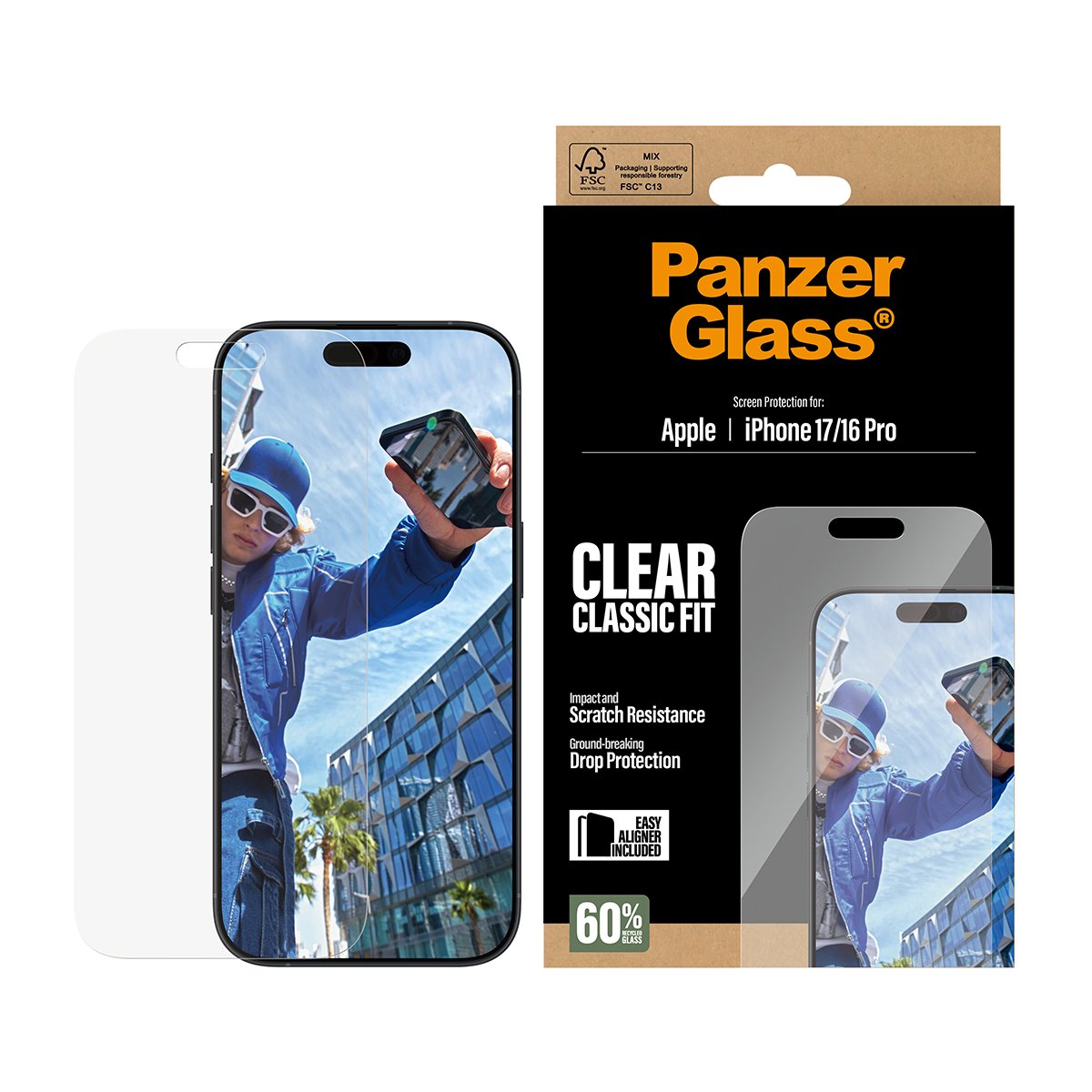 Panzerglass Screen Protector Iphone 17/ Iphone 16 Pro Classic Fit W. Easyaligner