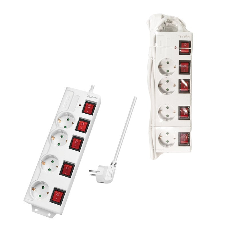 Logilink Regleta De Enchufes De 4 Tomas, 4xcee 7/3, W. 5 Interruptor, Blanco Cable Textil Logilink