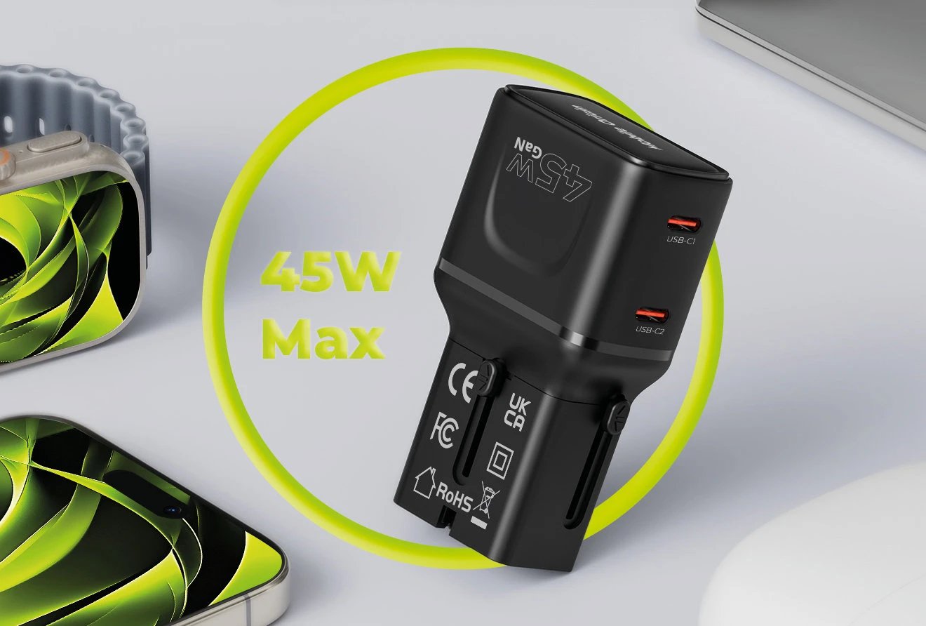 Mobile Origin 45w Travel Adapter Eu/Us/Uk/Au Pw26, Black