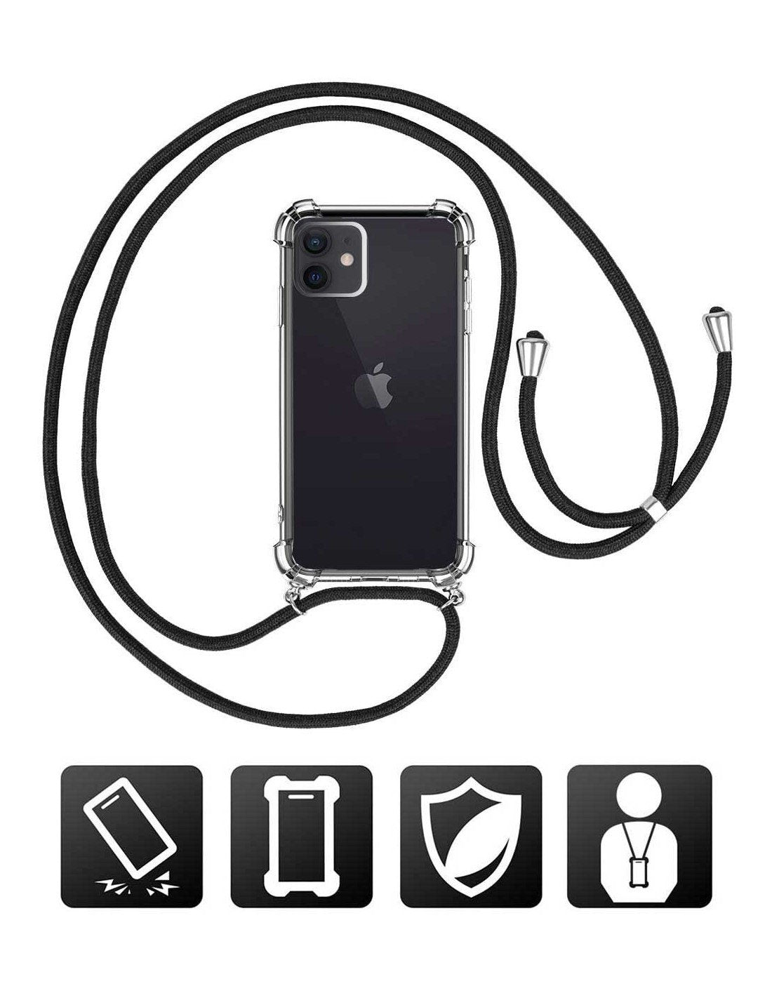 Akashi Funda Silicona Transparente Con Cuerda Antishock Colgante Apple Iphone 12/12 Pro