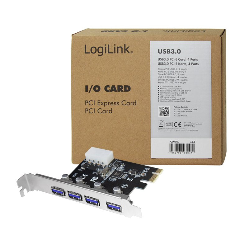 Logilink Tarjeta Pci Express De 4 Puertos Usb 3.0 Pc0057a