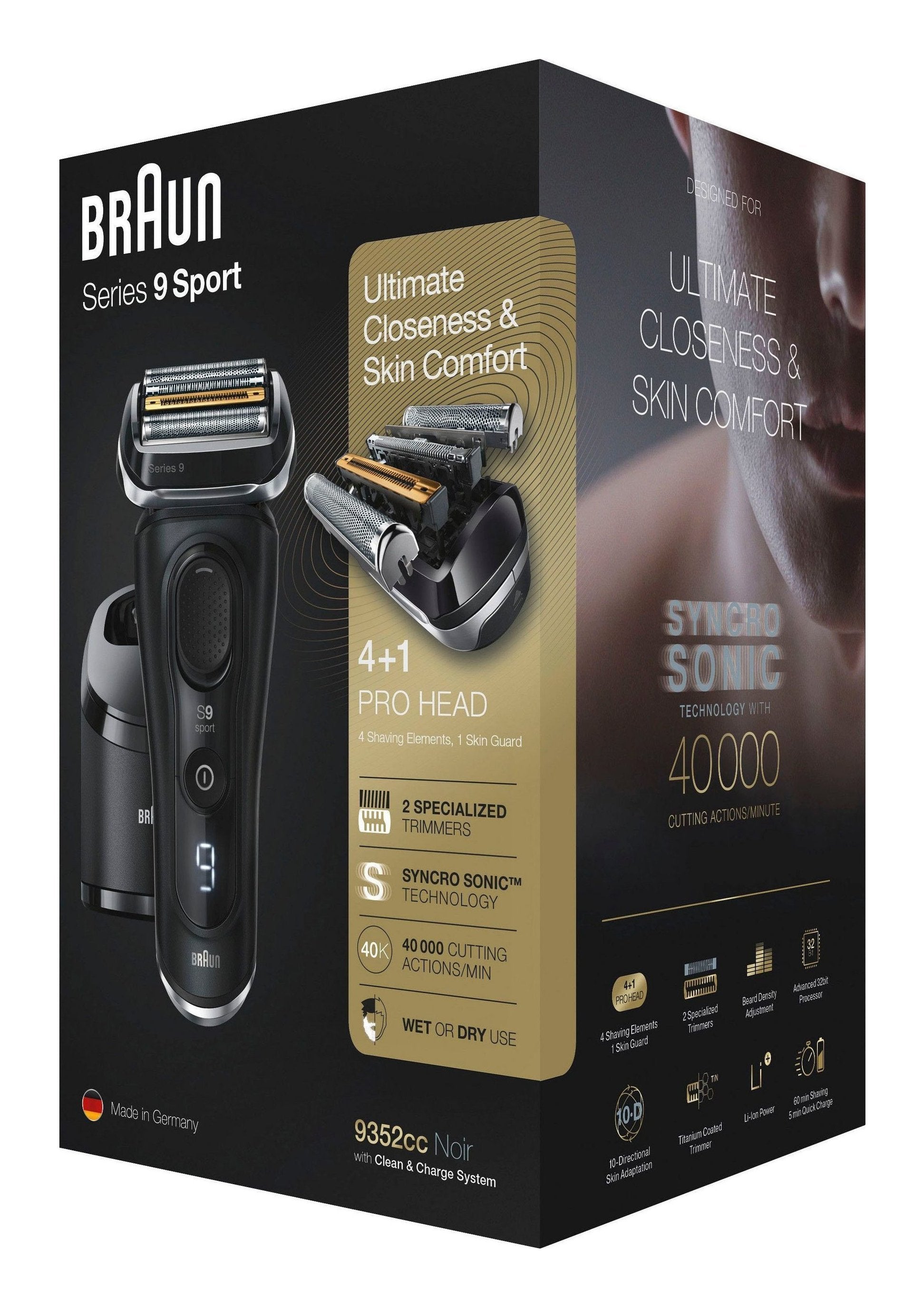 EAN 8700216808101 - Braun Series 9 9352cc Sport Máquina de afeitar de láminas Recortadora Negro, Gris imagen 3