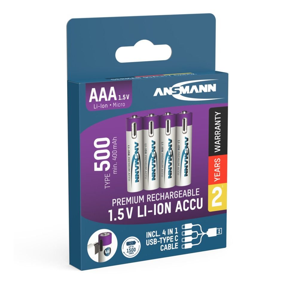 Ansmann 1311-0028 Baterías Recargables Litio Micro Aaa Tipo 500 (Min. 400 Mah) Pack 4