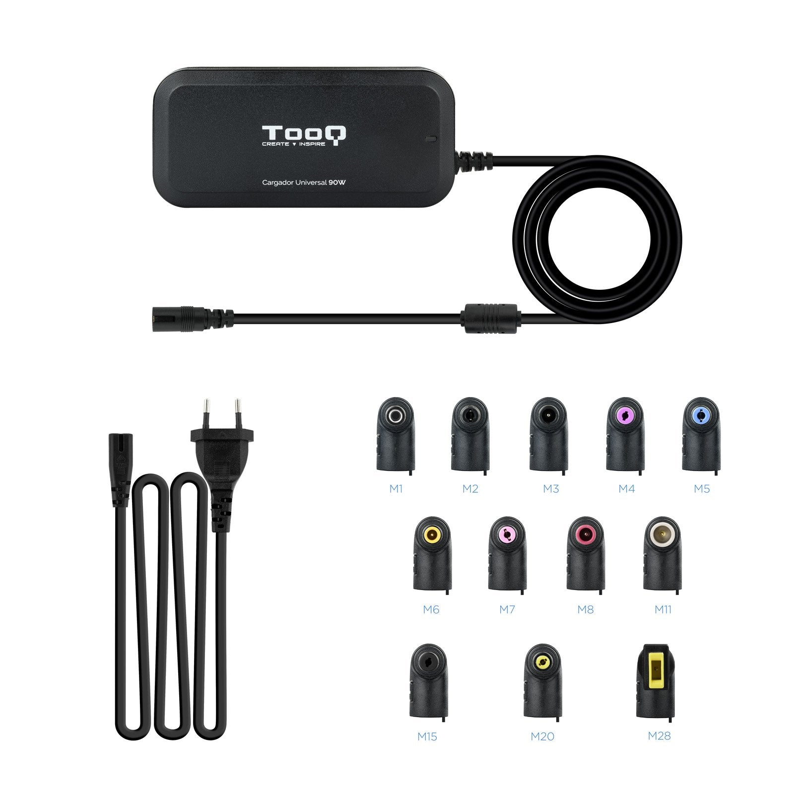 Tooq Cargador Universal Automatico Para Portatil 90w - 2x Usb - 12 Adaptadores - Voltaje 12-20v