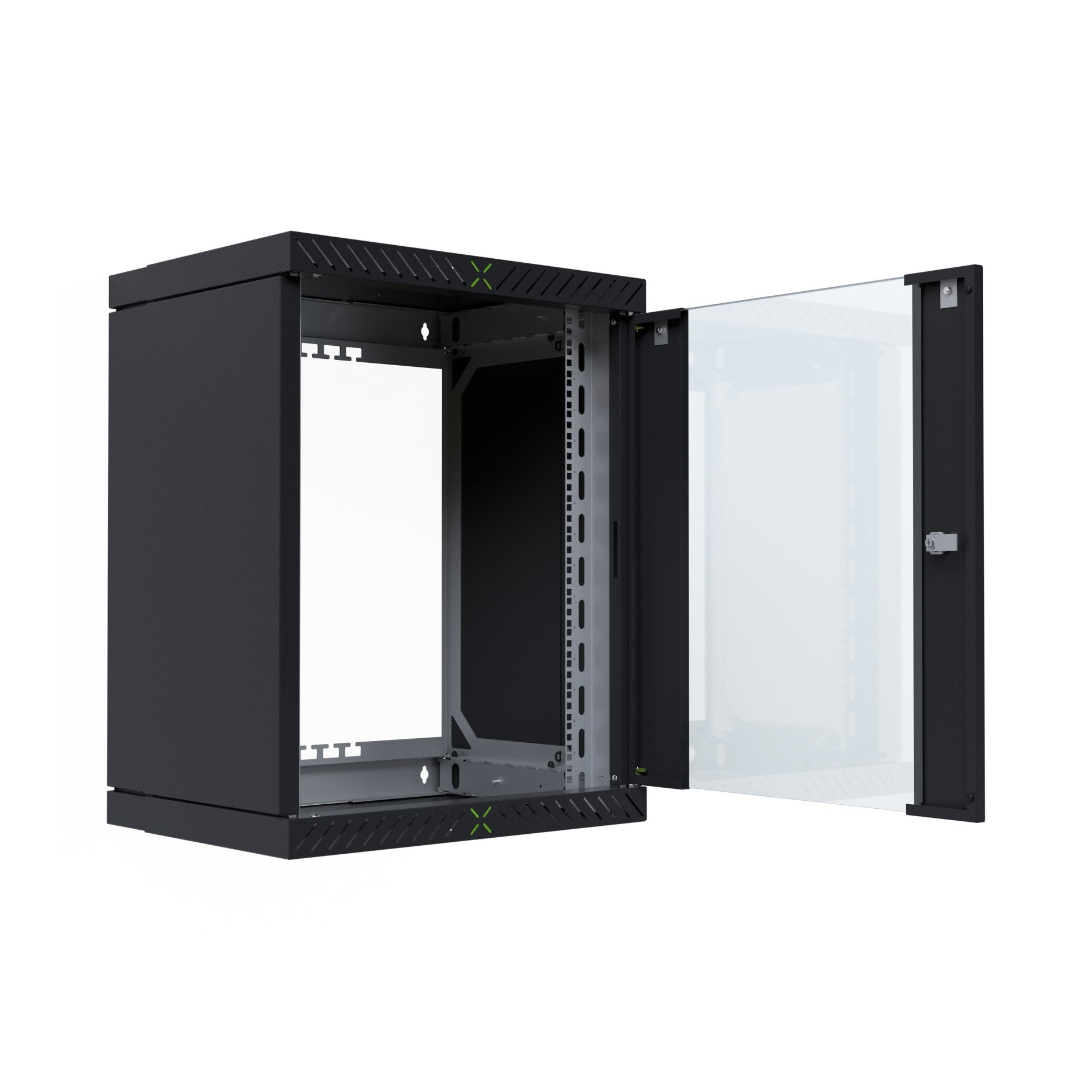 Armario De Pared X-Rack De 19" Con Puerta De Vidrio De 400-600 Mm, 15u, Color Negro.