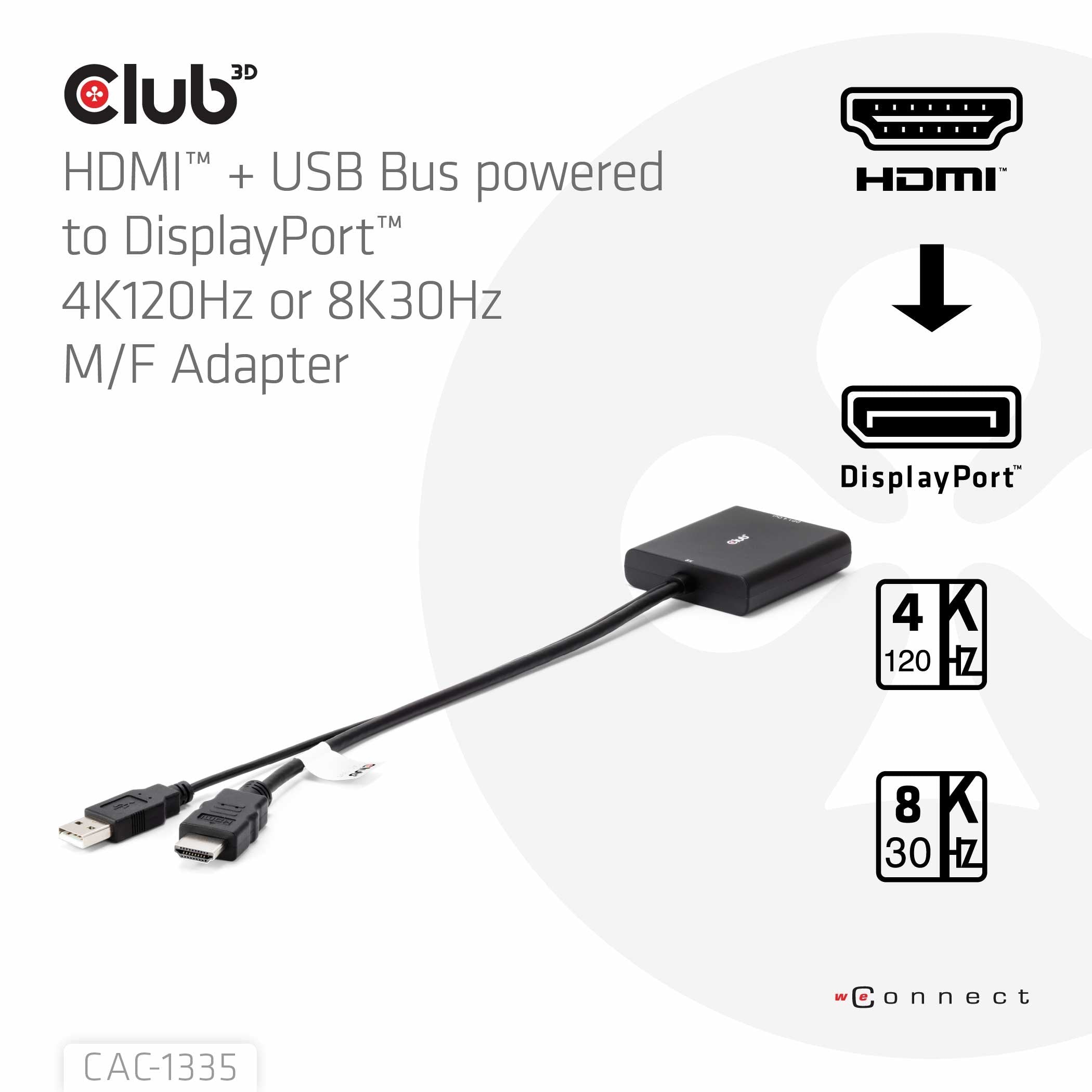 EAN 8719214472498 - CLUB3D CAC-1335 adaptador de cable de vídeo 1 m HDMI + USB DisplayPort imagen 4