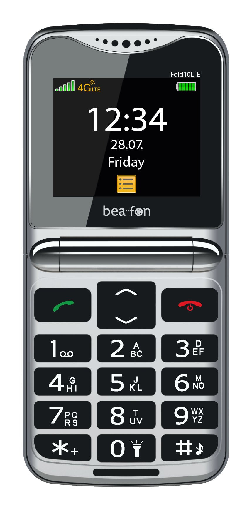 Beafon Fold10 Lte - 4g, Silver Line, Grosstastenklapphandy, Rojo-Silber