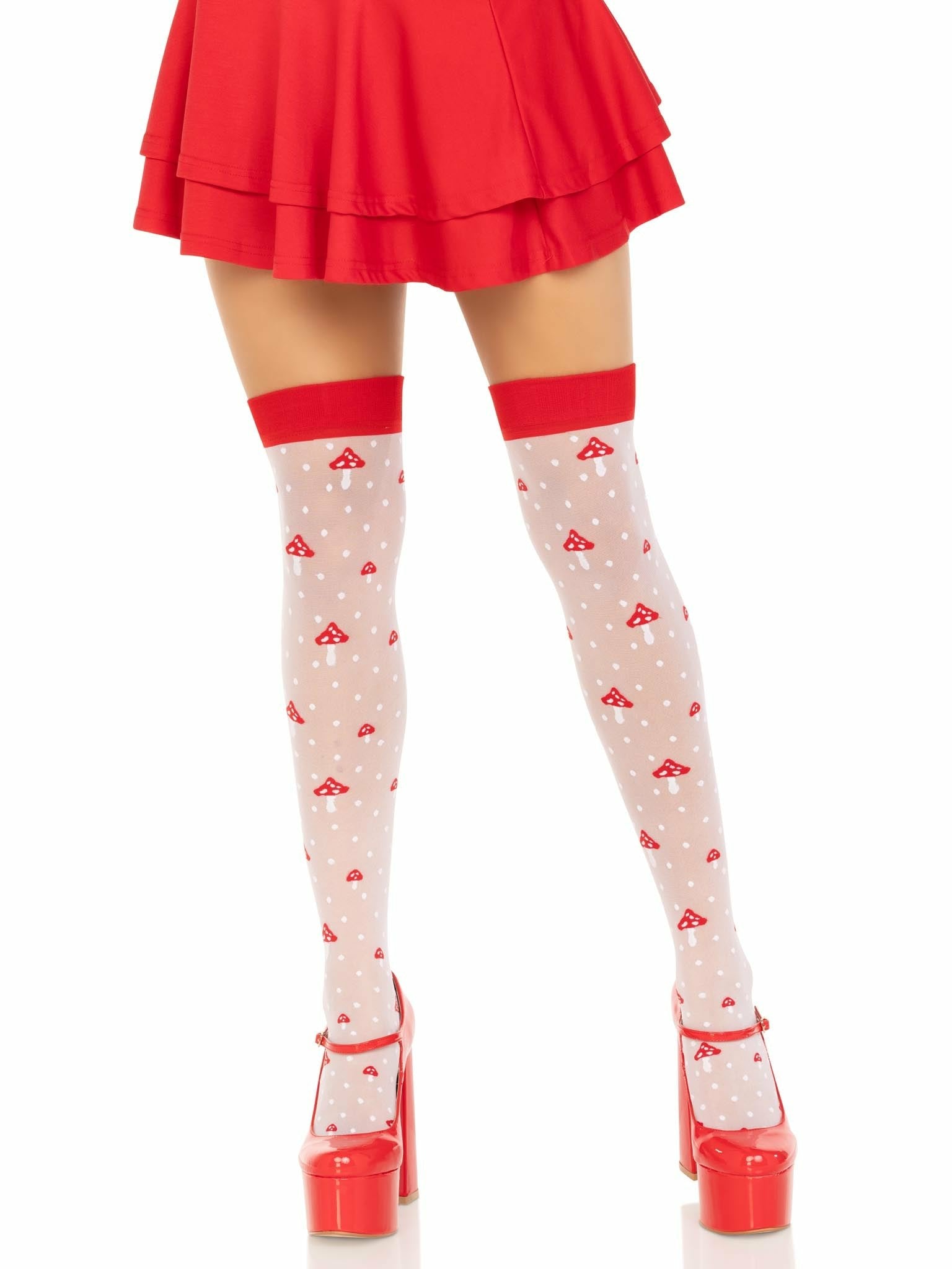 Leg Avenue - Calcetines Altos Champiñones Rojo/Blanco