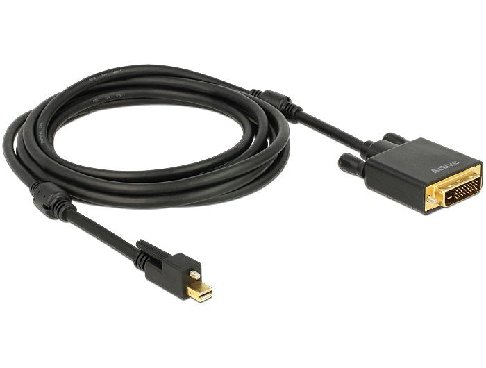 Delock Cable Mini Displayport 1.2 Macho Con Tornillo Dvi Macho 4k Activo Negro 3 M