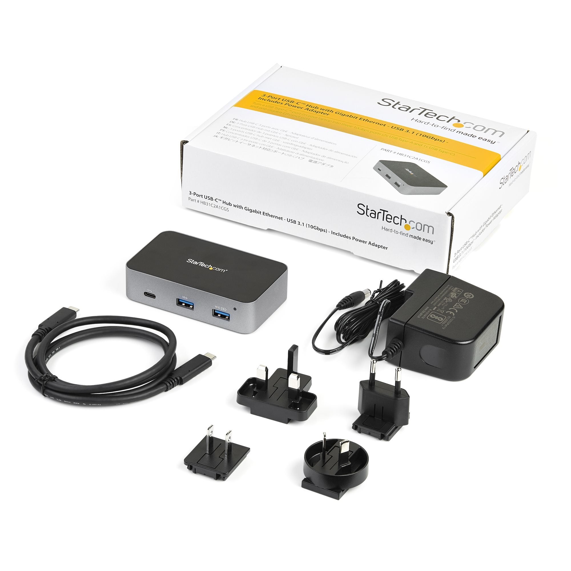 3-Port Usb-C Hub With Lan Port Ctlr 10gbps - 2xa 1xc - Powered