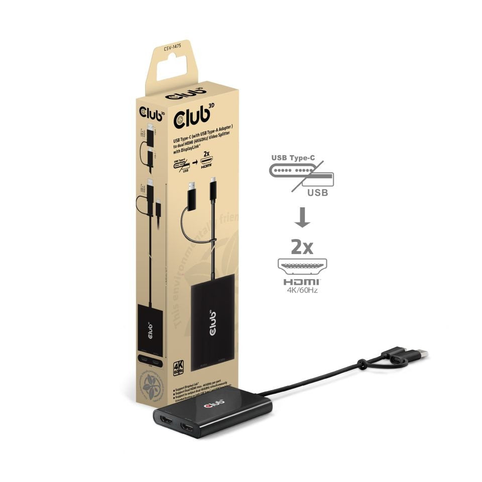 EAN 8719214473150 - CLUB3D CSV-1475 divisor de video USB Tipo C 2x HDMI imagen 3