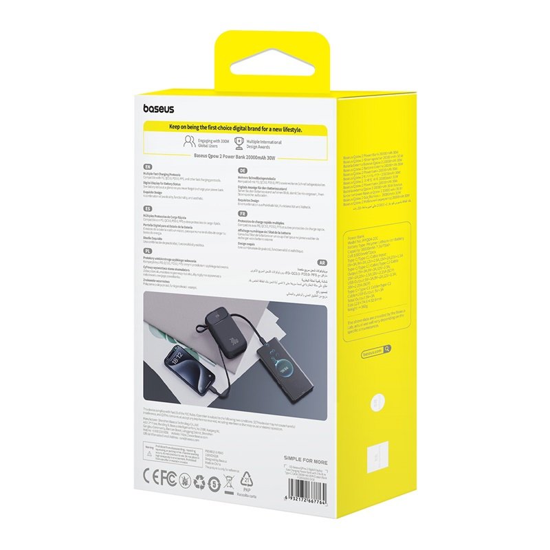 Baseus Ppqd4-20c Polímero De Litio 20000 Mah Negro