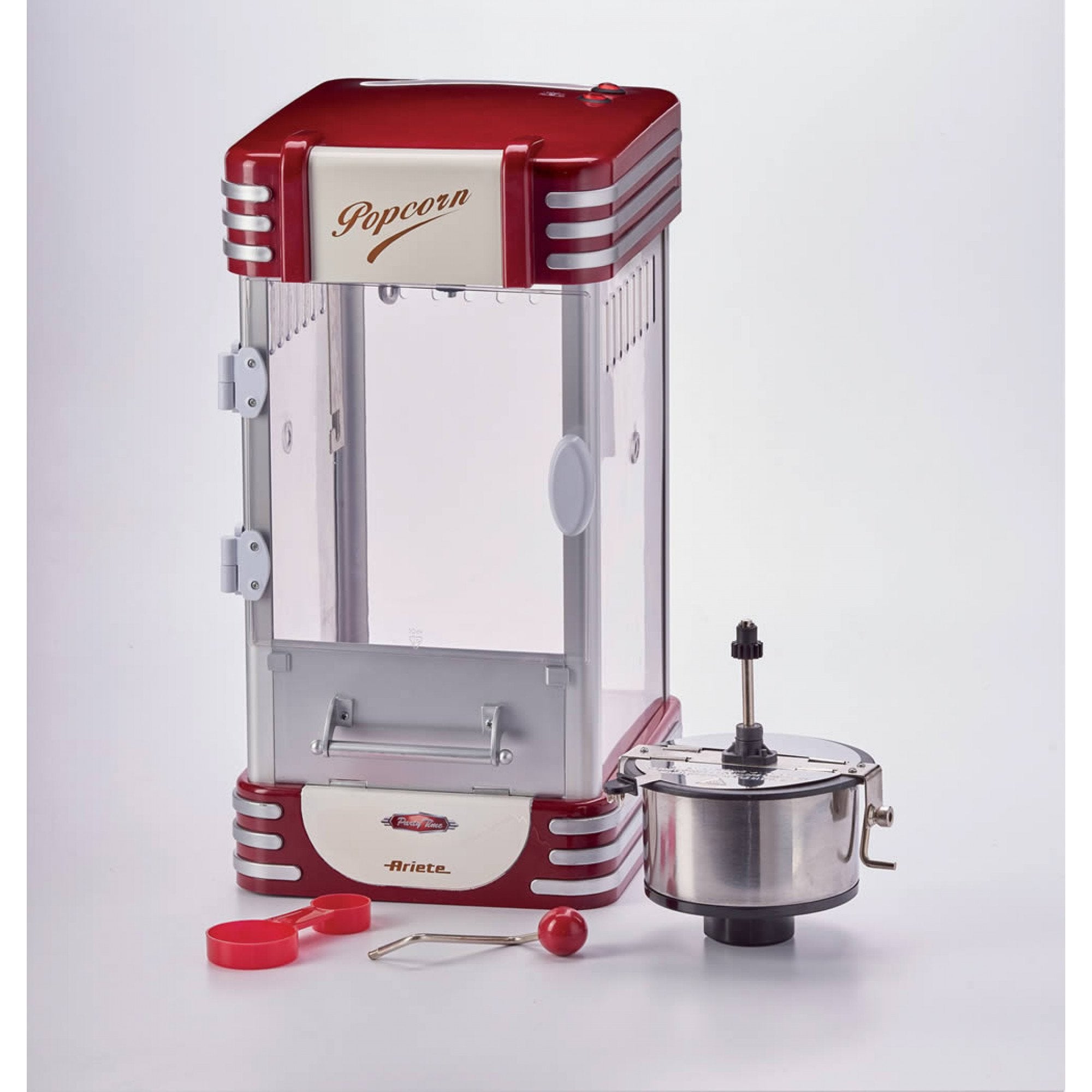 Maquina De Palomitas De Maiz Ariete Popcorn Popper Xl 310w 2.4l Capacidad Cesta 700g Incluye Taza Medidora Y Manivela Rojo 2953
