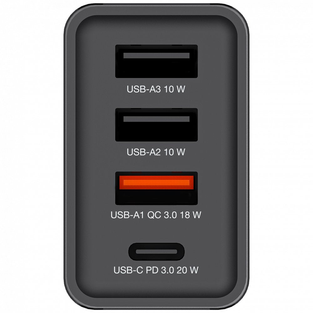 Verbatim Cargador Chr-30eu1, 30w, Gan, Negro 2x Usb-A, 1x Usb-A Qc, 1x Usb-C Pd