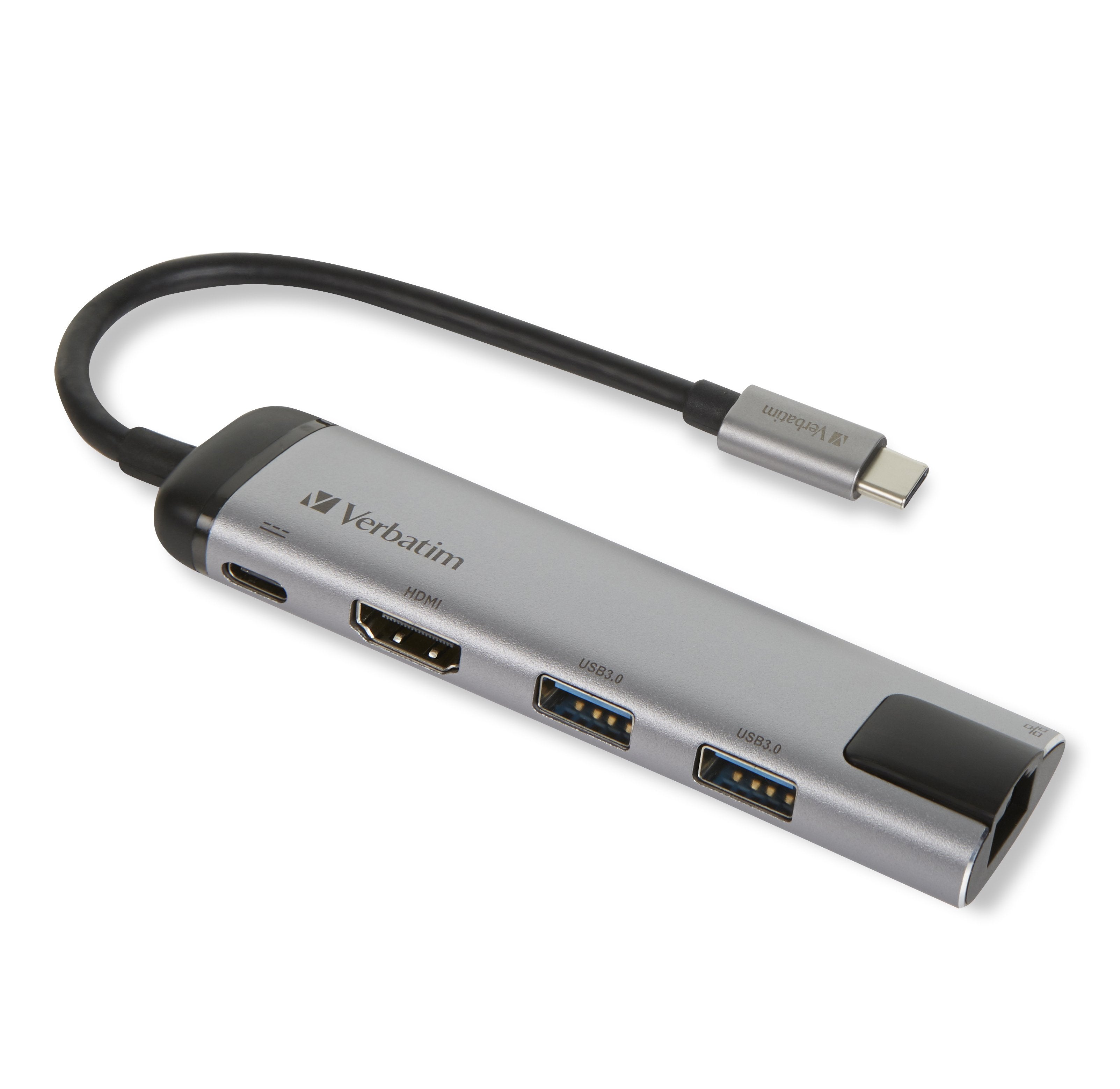 Verbatim 49141 Hub Multipuerto Usb-C, 2x Usb 3.0, 1x Usb-C, Hdmi, Lan, Estación De Acoplamiento Gris