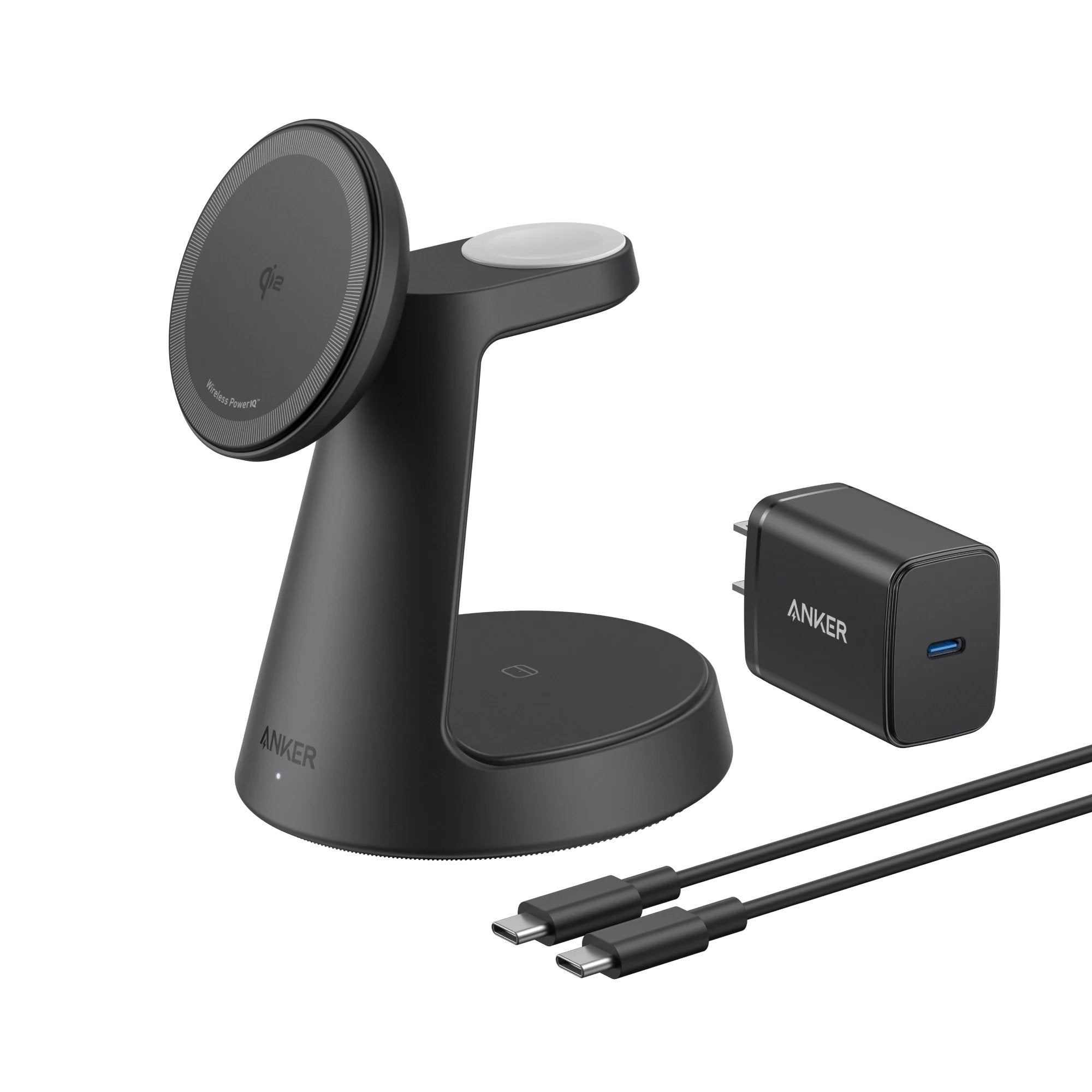 Anker Maggo 3-In-1 Charging Station Cablelose Ladestation Schwarz Qi2 15w Inkl. Zertifiziertes Modul Fr Apple Watch