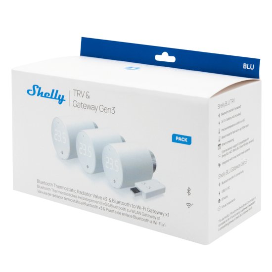 Shelly 3x Blu Trv + Blu Gateway Gen. 3, Control De Calefacción White Shelly_b_trv_3