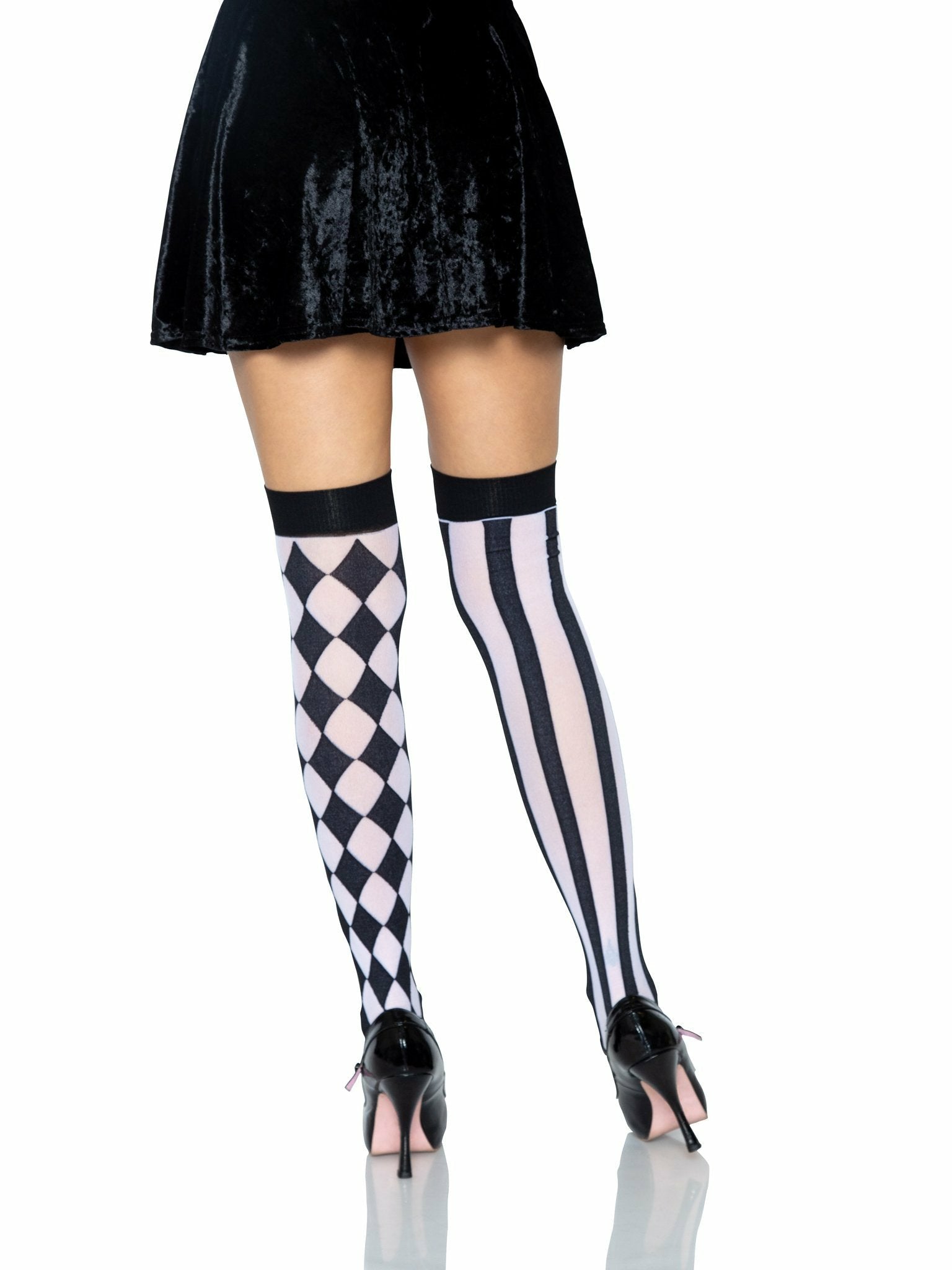 Leg Avenue Calcetines Altos Arlequin Negro/Blanco