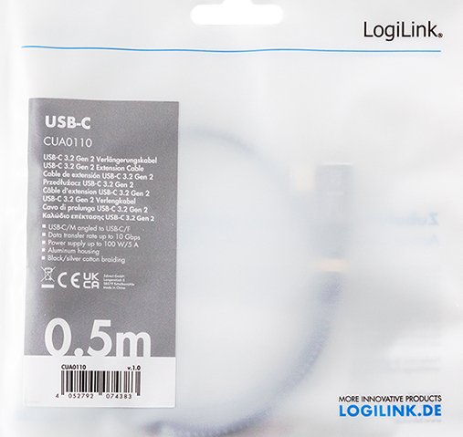EAN 4052792074383 - LogiLink CUA0110 cable USB USB 3.2 Gen 2 (3.1 Gen 2) 0,5 m USB C Negro, Gris imagen 4