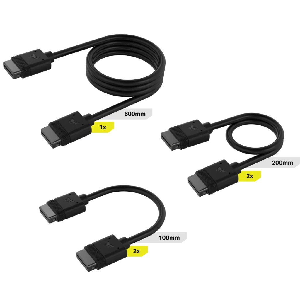 Corsair Icue Link Kit De Cables, 600 / 200 / 100mm, Recto Negro, 5 Piezas