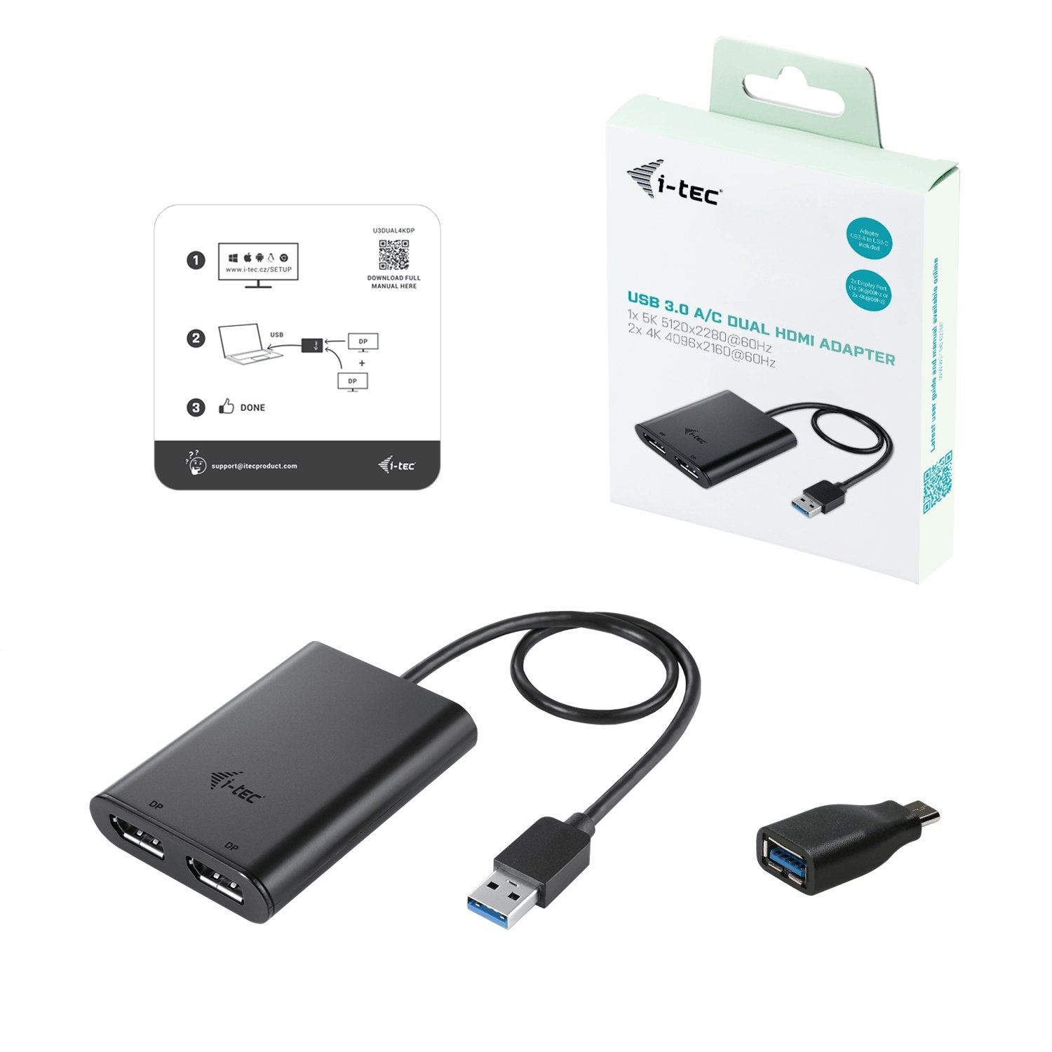 I-Tec Usb 3.0 Display Port 2x Dp 4k Ultra Hd 4096x2160 60hz Display Adapter With Displaylink Chip 6950 For Macos Windows Android