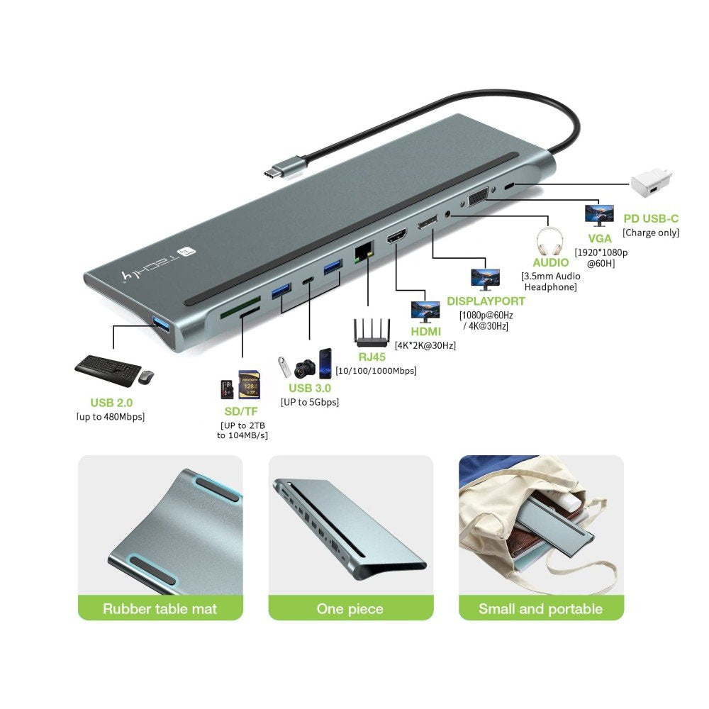 EAN 8059018365368 - Techly IUSB31C-DOCK12DPHD base para portátil y replicador de puertos Alámbrico USB 3.2 Gen 1 (3.1 Gen 1) imagen 3