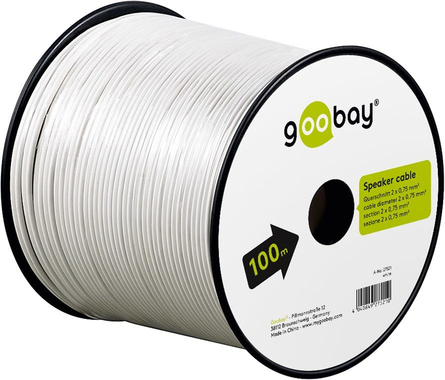 Bobina De 100 Metros Cable Altavoz Blanco 2x0,75mm Cca-Pvc Cpr Eca Goobay
