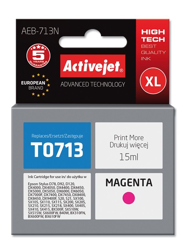 Tinta Activejet Aeb-713n (Reemplazo Para Epson T0713 T0893 T1003 - Supreme - 15 Ml - Magenta)