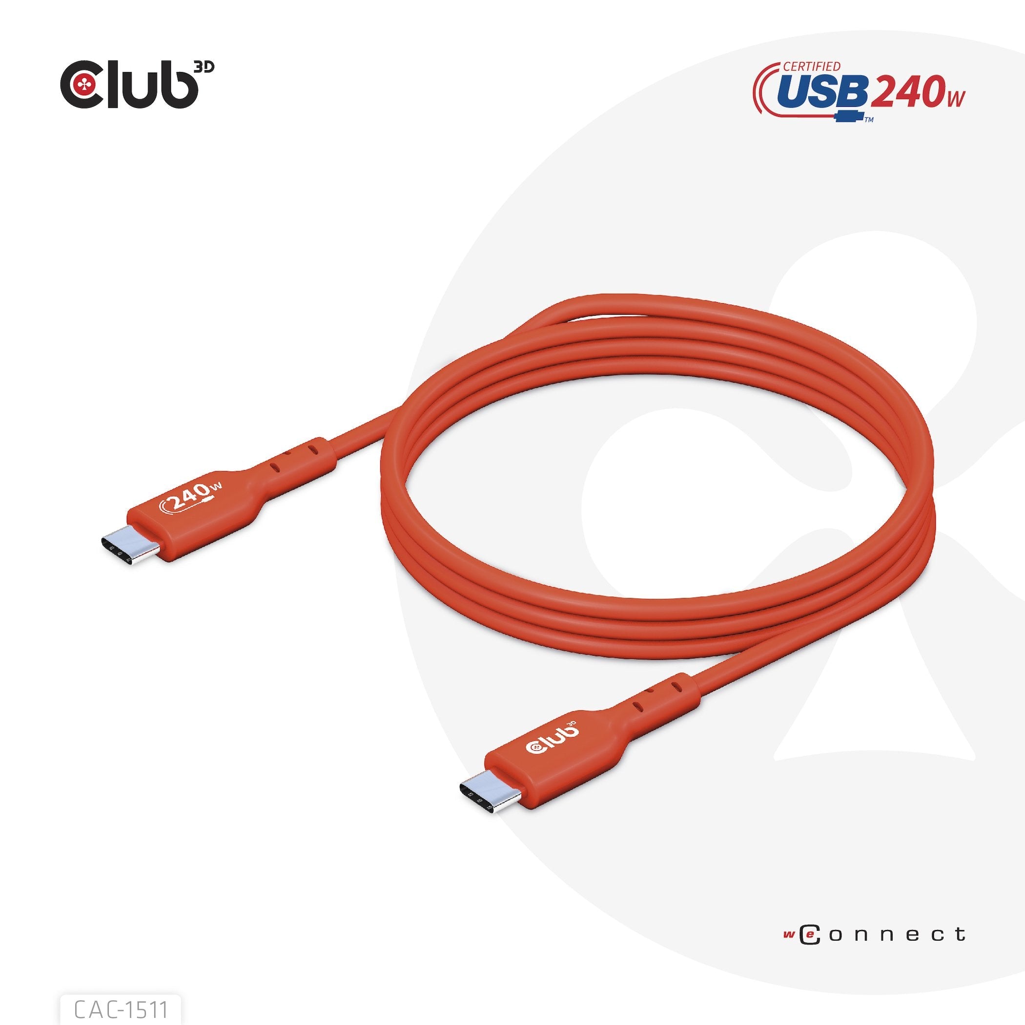 Club3d Cable Usb 2 Typ C Pd 240w 480placa Base 1m M/M Retail