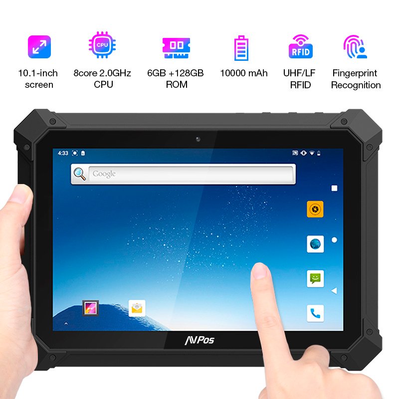 EAN 0729927498256 - AVPos AVP-RT1000 ordenador móvil de mano 25,6 cm (10.1") 1920 x 1200 Pixeles Pantalla táctil 1,03 kg Negr imagen 7