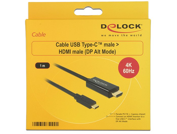 Delock Cable Usb Type-C -> Hdmi M/M (Dp Alt Mode) 4k 60 Hz 1m Negro