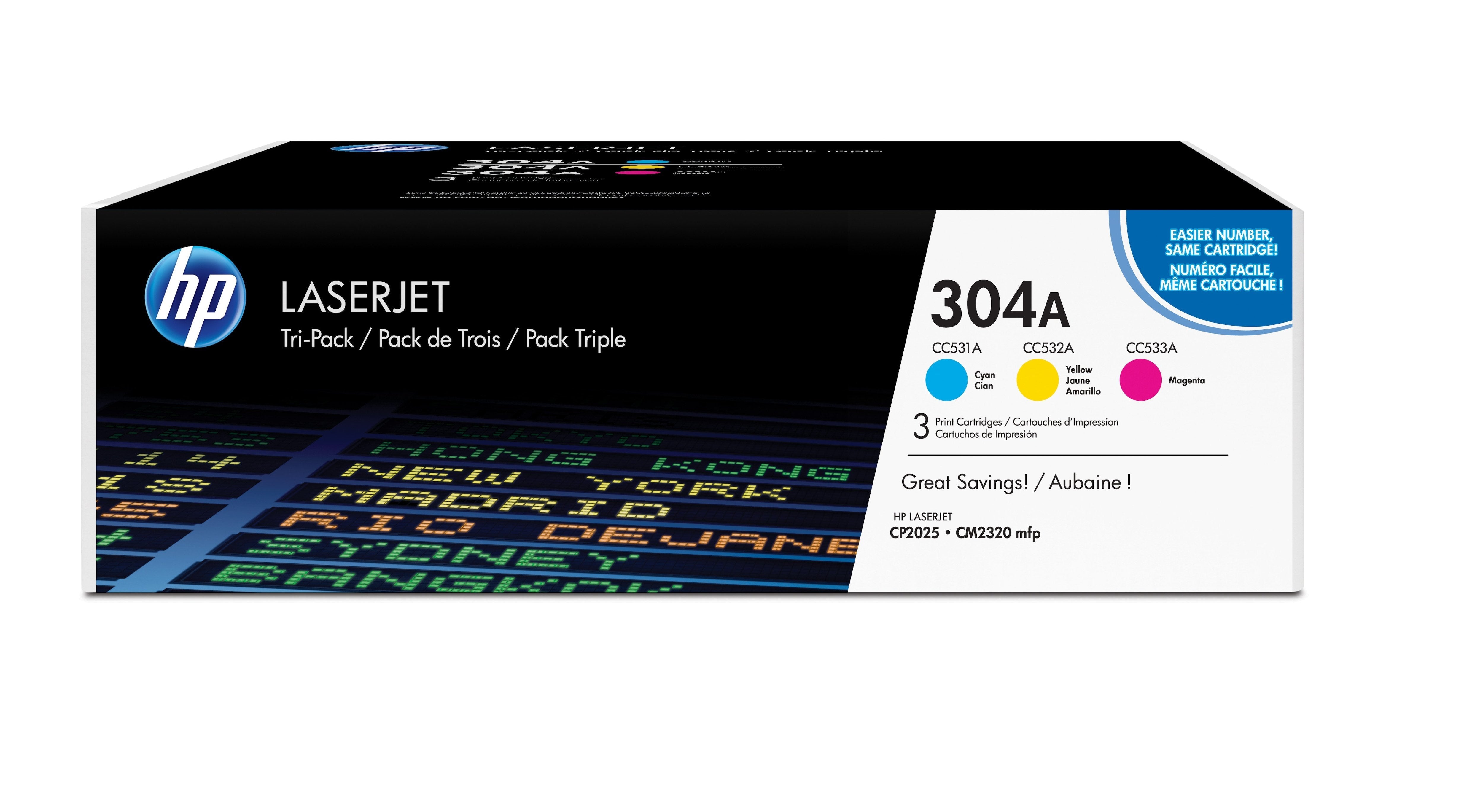 EAN 0887111403032 - HP 304A 3-pack Cyan/Magenta/Yellow Original LaserJet Toner Cartridges cartucho de tóner 3 pieza(s) Cian, imagen 1