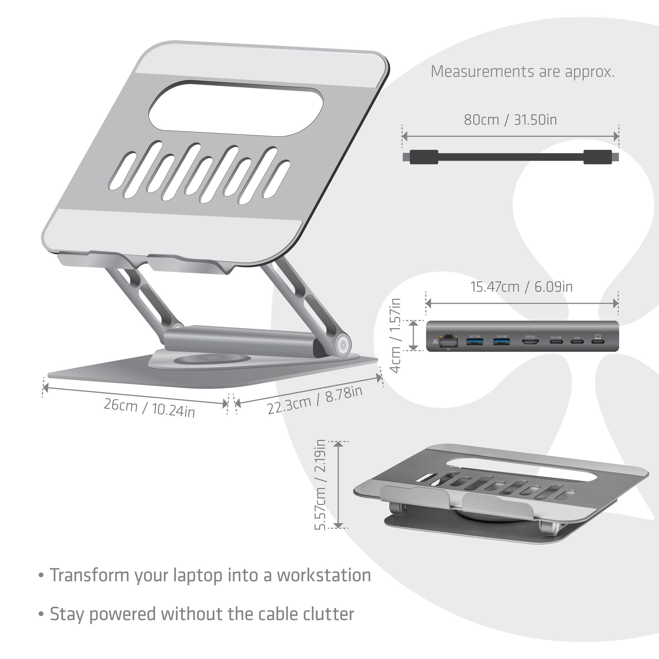 Club3d Laptopmänder Con Usb-C Hub 100w 360° 4k60hz