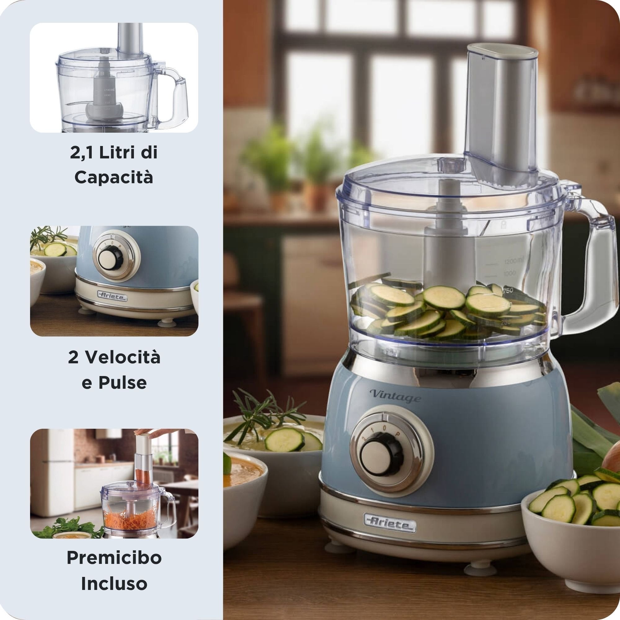 EAN 8003705124356 - Ariete Vintage Line 1781/05 robot de cocina 1000 W 2,1 L Azul imagen 4