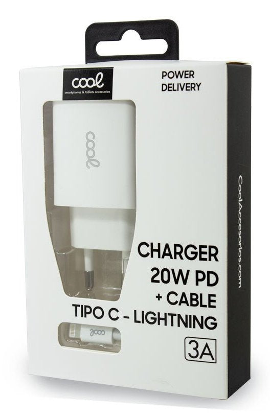 Cool Cargador Red Para Iphone / Tipo-C Pd + Cable Tipo C - Lightning 1,2 Metros (20w)