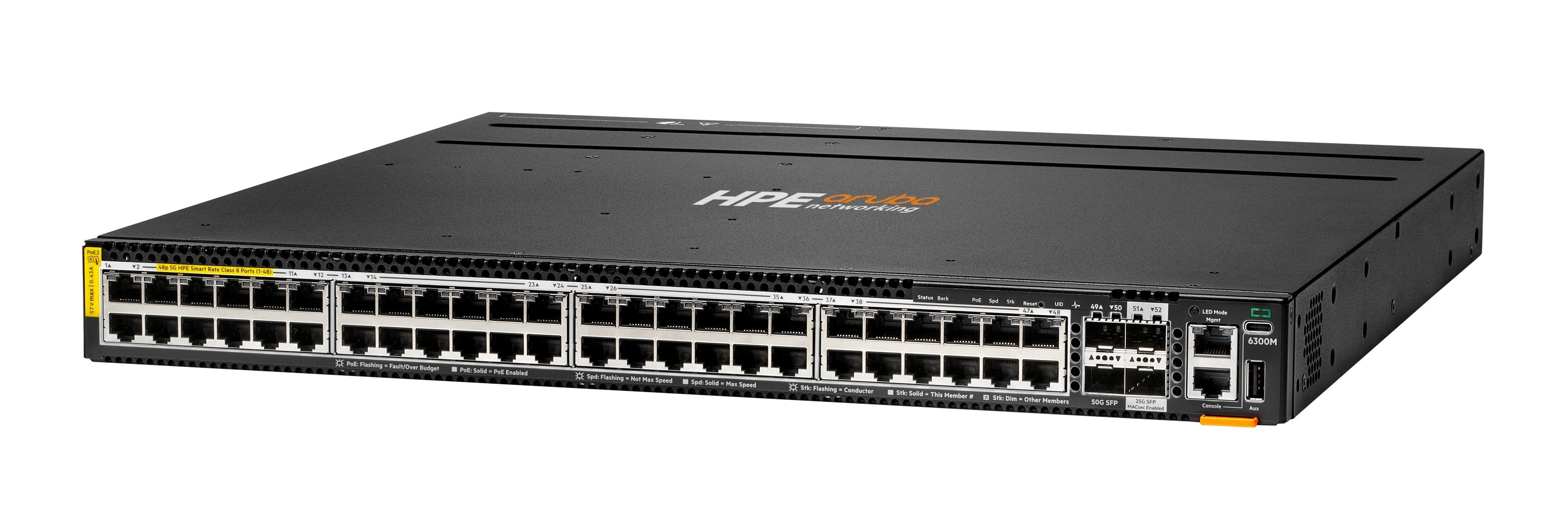 EAN 0190017538679 - HPE Aruba Networking CX 6300M 48p Smart Rate 1G/2.5G/5G Class8 PoE 2p 50G 2p 25G Switch imagen 2