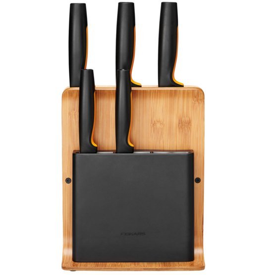 Fiskars 1057552 Taco Para Cuchillos Bloque Con Ranuras Para Cuchillos Bamboo, Plástico, Acero Inoxidable Madera