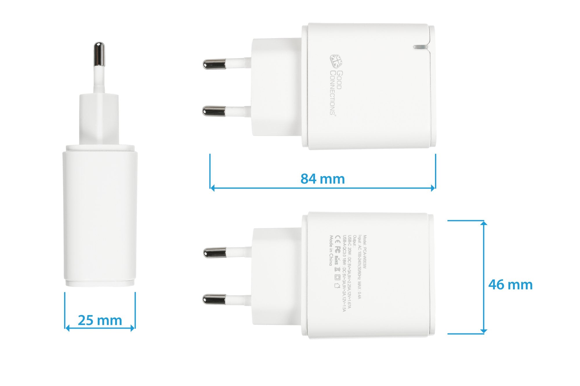 Usb-Schnell Cargador 20w 2-Port Usb-A Usb C Pd3,0 Goodconnections Blanco