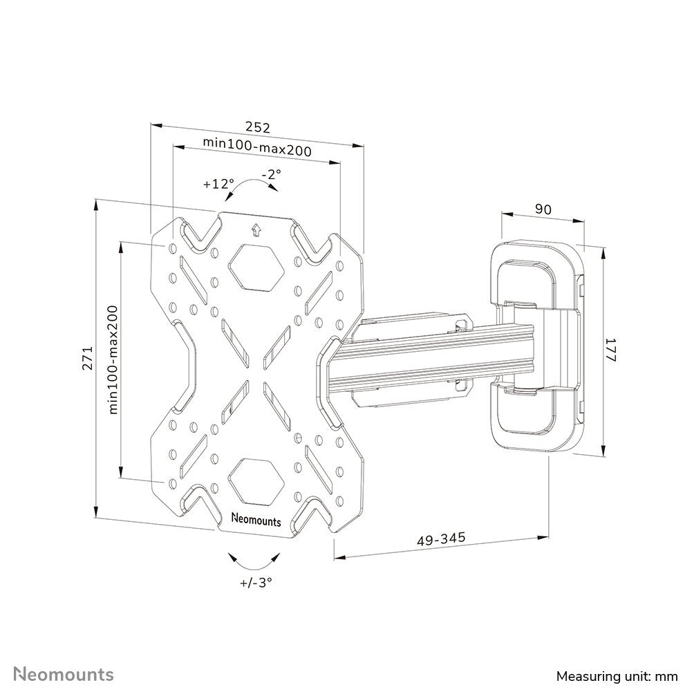 Neomounts Select Screen Wall Mount (Full Motion, 2 Pivots, Vesa 200x200) (Wl40s-840bl12