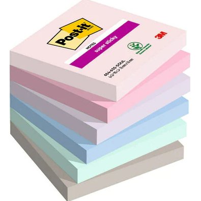 Post-It Super Sticky Pack De 6 Blocs De 90 Notas Adhesivas Reposicionables - Forma Cuadrada - 76x76mm - Colores Surtidos