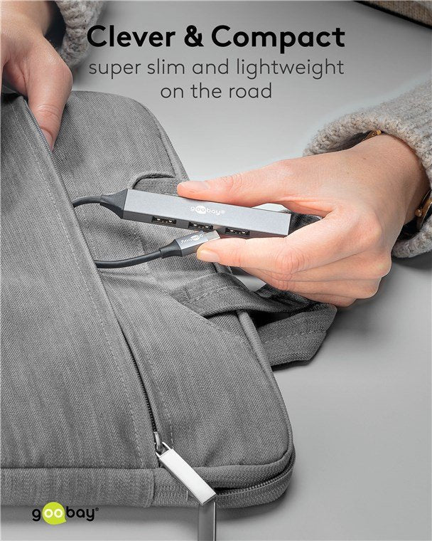 Hub Goobay Concentrador Usb Slim De 4 Puertos, Usb-C A Usb-A, Usb 3.2 Gen1 Gris 74457