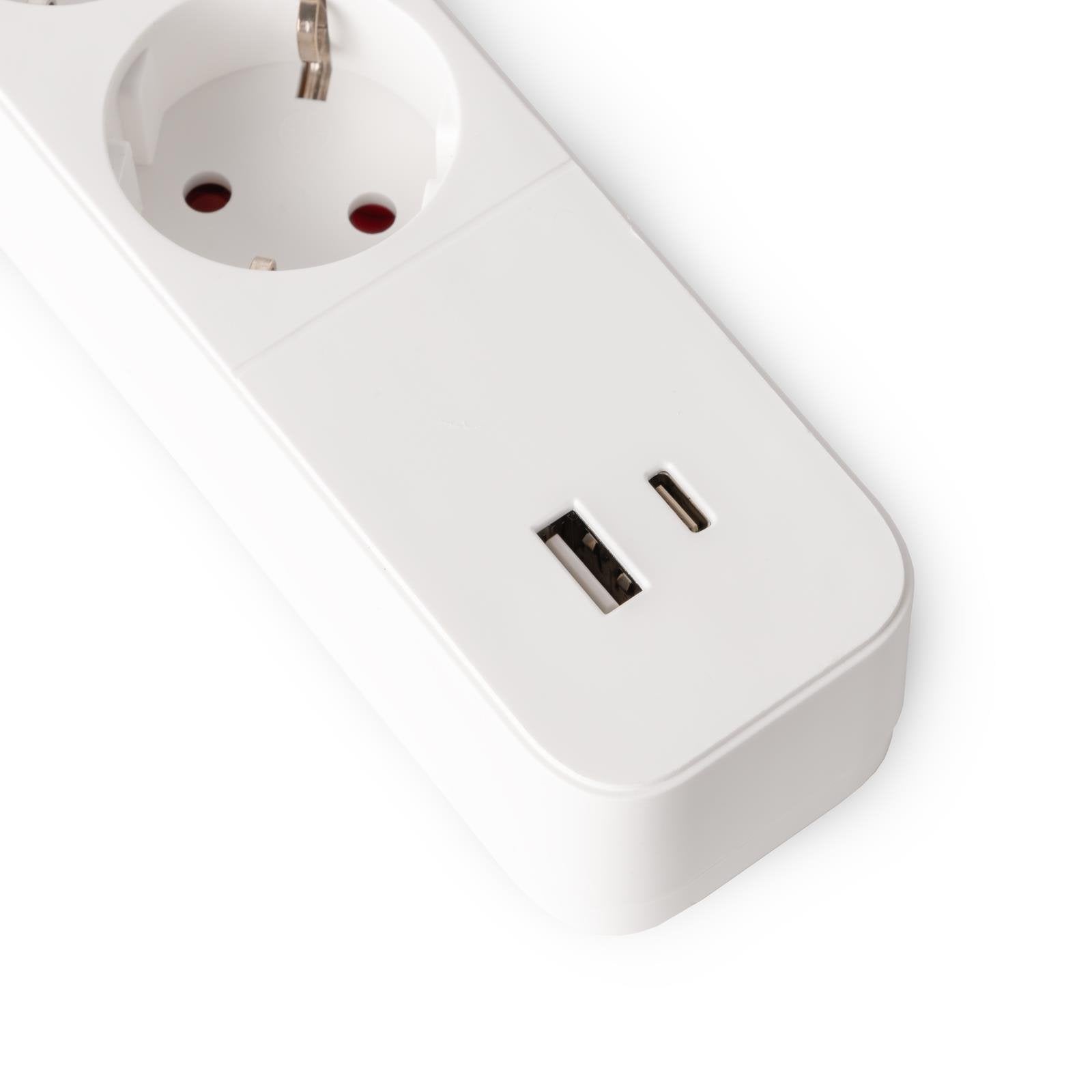 Entac Meckdosenleime 4fach 1x Usb-A & 1 Usb-C, 1,5m Blanco