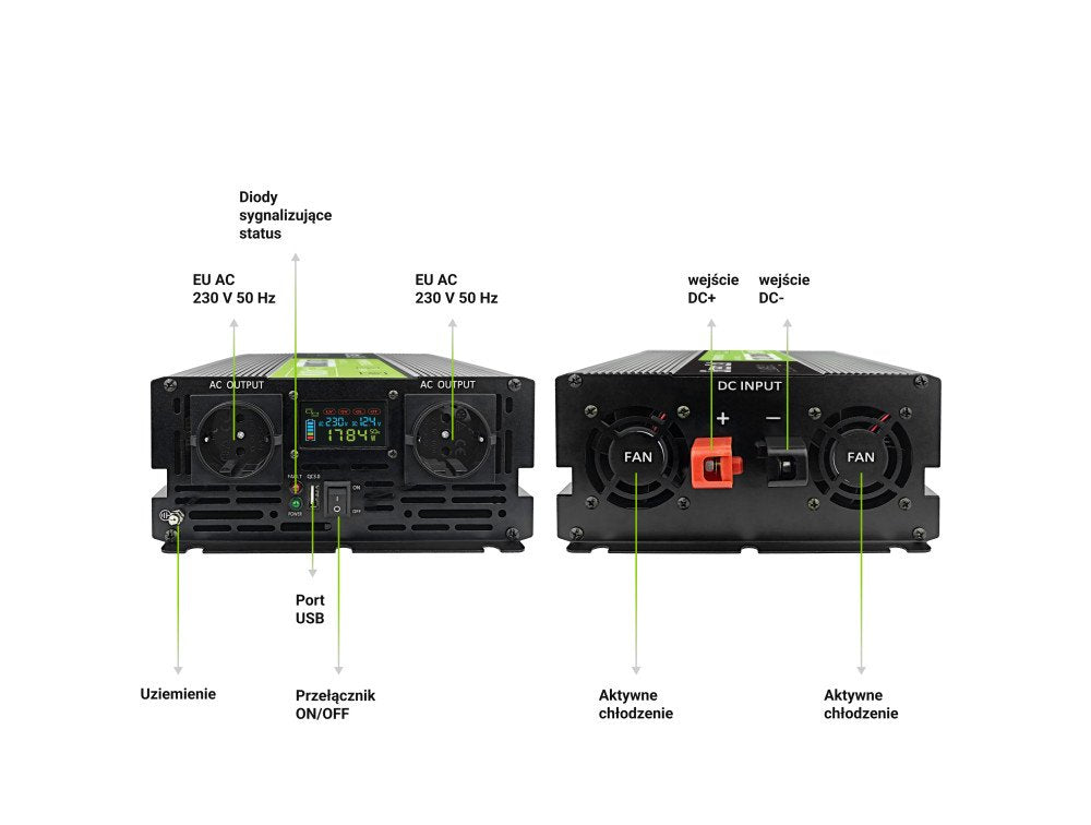 EAN 5904326374560 - Green Cell Przetwornica napicia PowerInverter LCD 12 V 2000W/40000W Przetwornica samochodowa z wywietlacz imagen 4