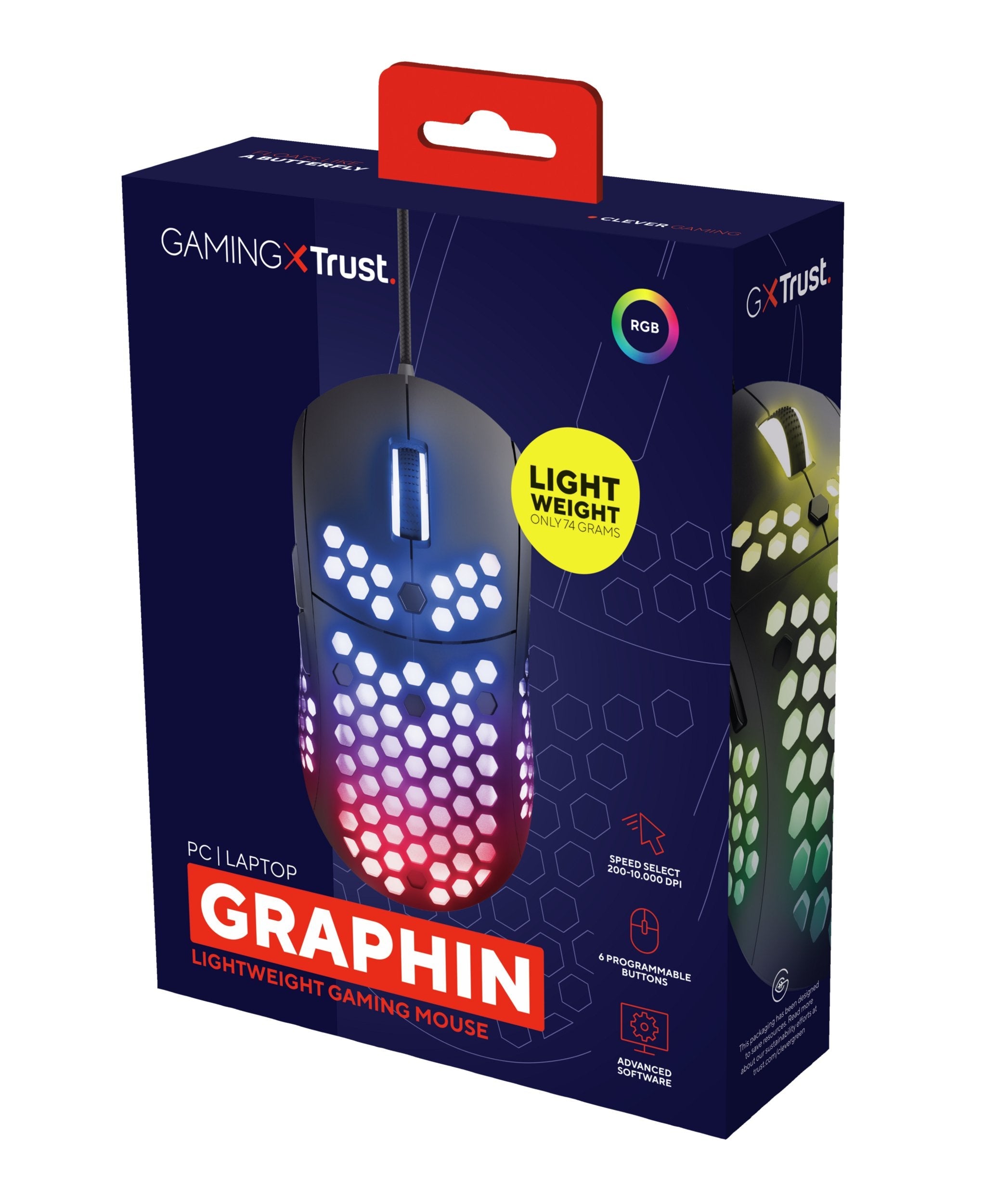Ratón Trust Gaming Gxt 960 Graphin 200-10000 Dpi 2 Botones Para Pulgar Iluminación Rgb Carcasa Perforada Cable Trenzado Usb 1.8m