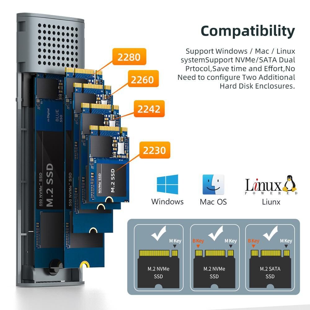 Usb3.2 Type-C Tool Free - Enclosure For M.2 Pcie - Nvme/Sata Ssds - Warranty: 12m
