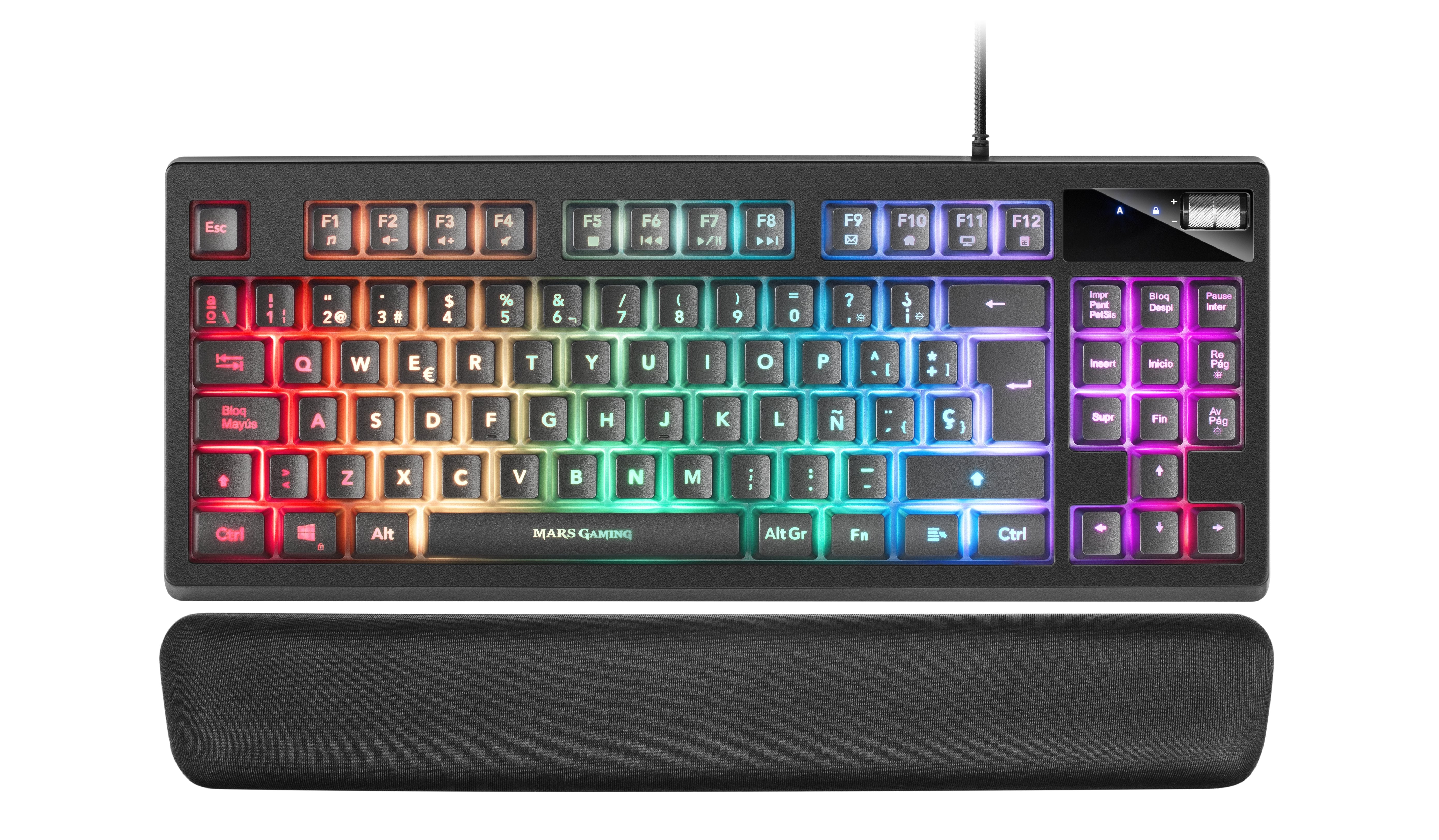 Teclado Español Mars Gaming Mkaxes Tkl H-Mech Iluminación Rgb 9 Efectos Reposamuñecas Gel Negro