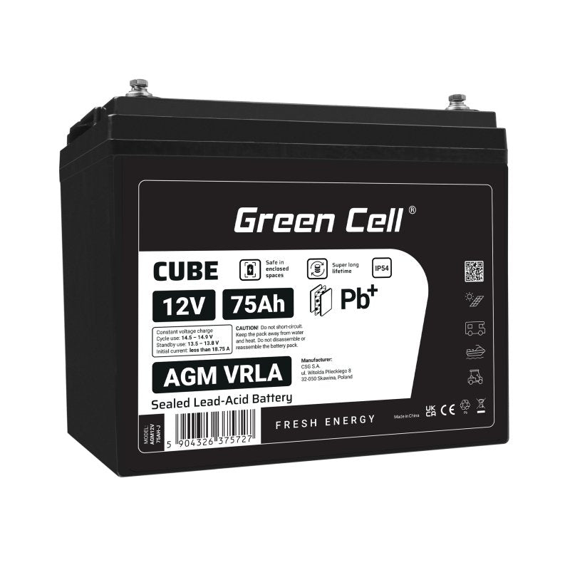 EAN 5904326375727 - Green Cell AGM12V75AH-J batería para sistema ups Sealed Lead Acid (VRLA) 12 V 75 Ah imagen 1