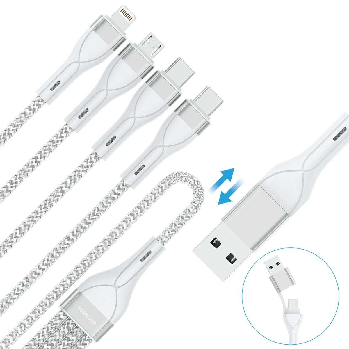 EAN 5012786030107 - 4smarts 541024 cable USB 1,2 m USB A/USB C USB C/Micro USB-A/Lightning Blanco imagen 3